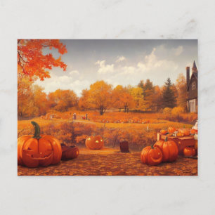 Pumpkin fält från hösten vykort