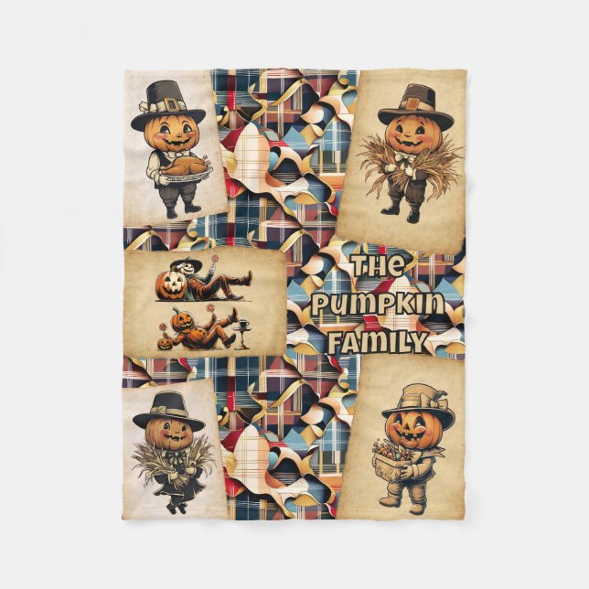 Pumpkin Family Pilgrims Play Fleecefilt (Framsidan)