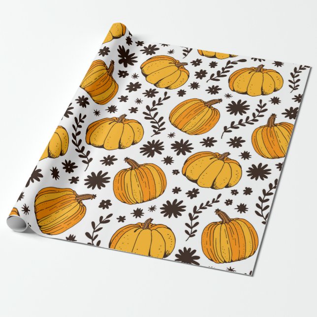Pumpkin färg, sömlös mönster, hand plockade squash presentpapper (Utrullad)