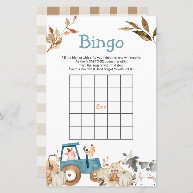 Pumpkin Farm Animal Tractor Blommigt Bingo Games (Fram/baksida)