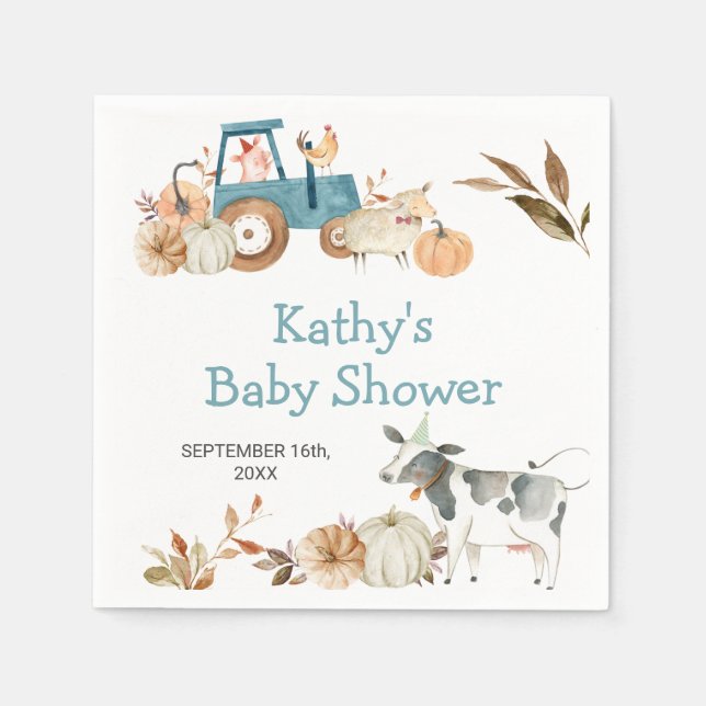 Pumpkin Farm Animal Tractor Blommigt Napkins Pappersservett (Framsidan)