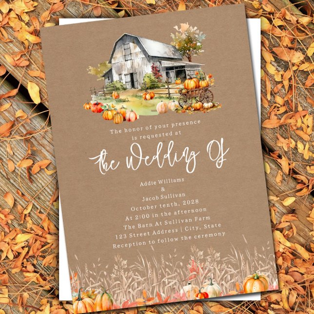 Pumpkin Farm Barn Bröllop Cardstock-inbjudan Inbjudningar (Skapare uppladdad)
