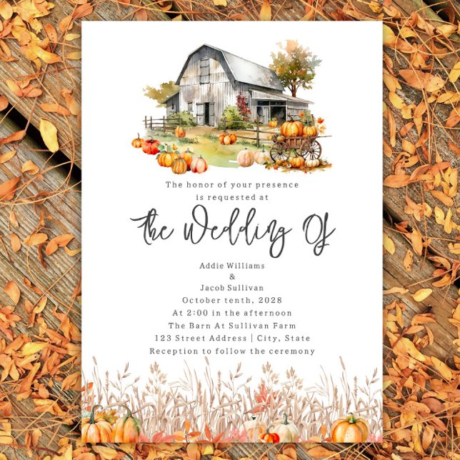 Pumpkin Farm Barn Rustic Fall Wedding Inbjudningar (Skapare uppladdad)
