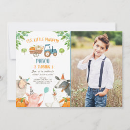 Pumpkin Farm Barnyard Fall Boy Party Birthday Inbjudningar