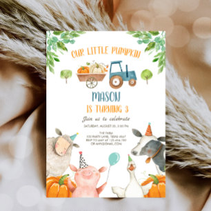 Pumpkin Farm Barnyard Fall Boy Party Birthday Invi Inbjudningar
