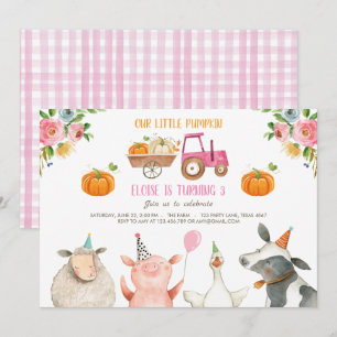 Pumpkin Farm Barnyard Fall Girl Party Inbjudningar