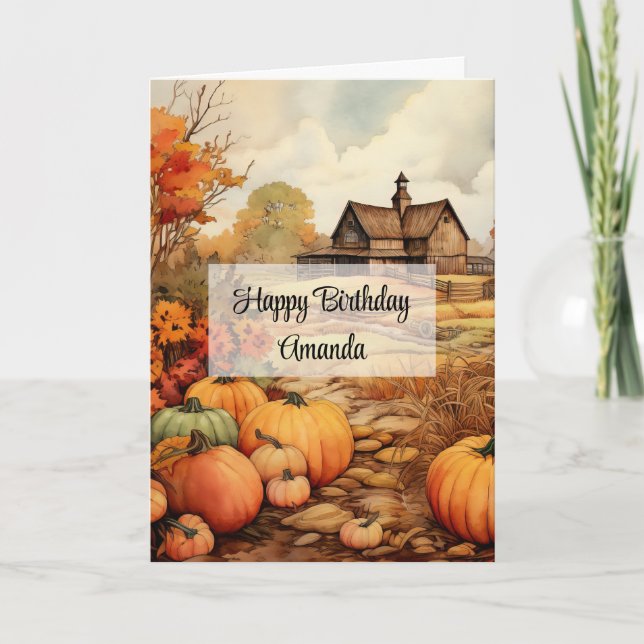 Pumpkin Farm Fall Harvest Autumn Birthday Kort (Framsida)