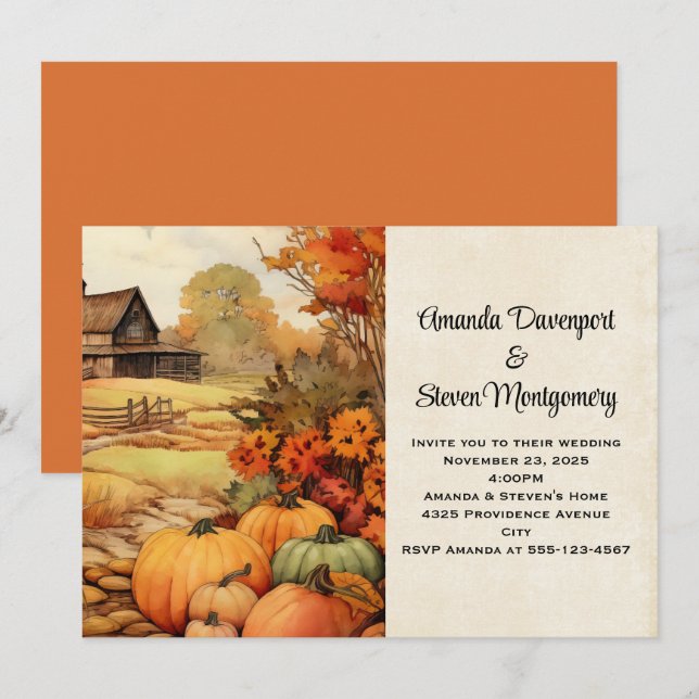 Pumpkin Farm Fall Harvest Autumn Bröllop Inbjudningar (Fram/baksida)