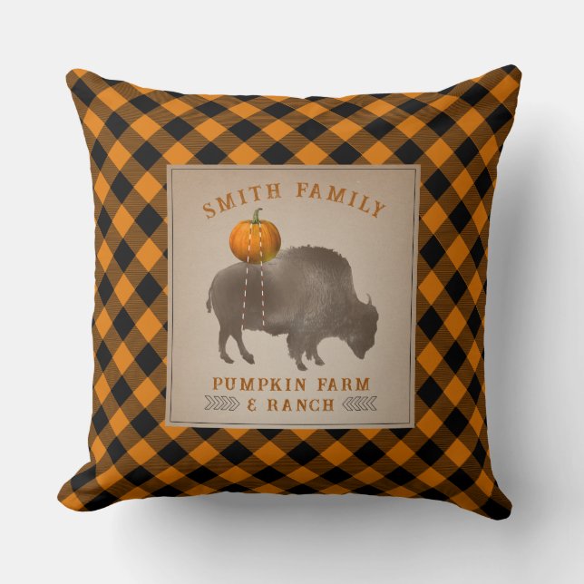 Pumpkin Farm Ranch Bison Buffalo Play Throw Kudde (Framsida)