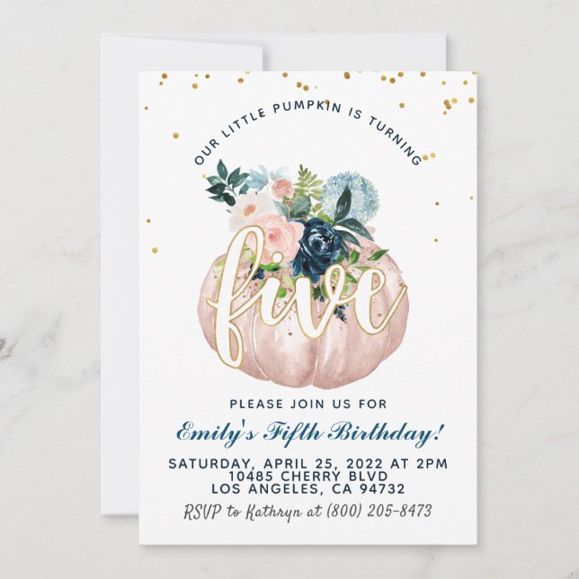 Pumpkin Femte födelsedagsinbjudan Inbjudningar (Framsida)
