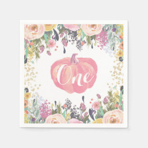 Pumpkin First Birthday Blommigt Guld Glitter Pappersservett