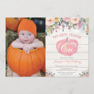 Pumpkin First Birthday Call Blommigt Rustic Inbjudningar