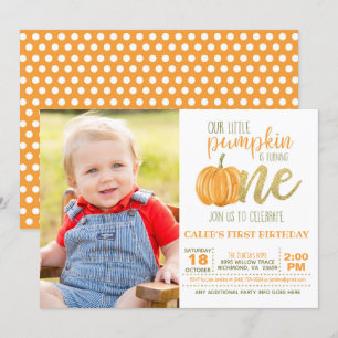 Pumpkin First Birthday Call for Boy w/Photo Inbjudningar
