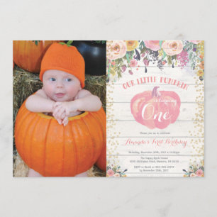 Pumpkin First Birthday-inbjudan Blommigt Guld Inbjudningar