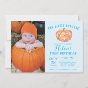 Pumpkin First Birthday-inbjudan Blue Inbjudningar