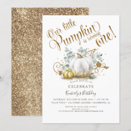 Pumpkin First Birthday-inbjudan hösten Guld Inbjudningar