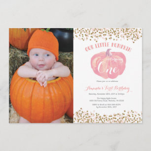 Pumpkin First Birthday Inbjudan Rosa och Guld