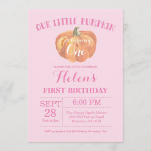 Pumpkin First Birthday-inbjudningens Rosa Inbjudningar