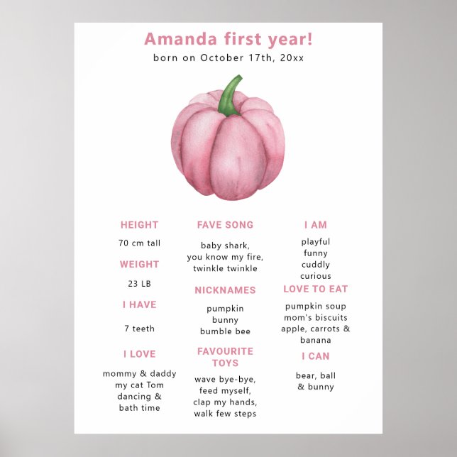 Pumpkin First Birthday Milestone Birthday Poster (Framsidan)
