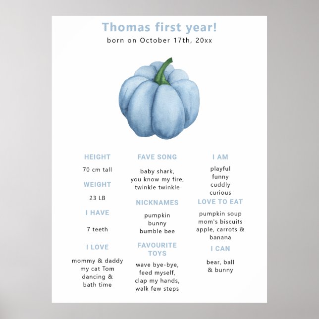 Pumpkin First Birthday Milestone Birthday Poster (Framsidan)