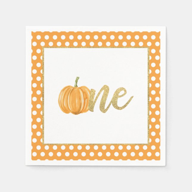 Pumpkin First Birthday Napkin - Boy Orange Dots Pappersservett (Framsidan)