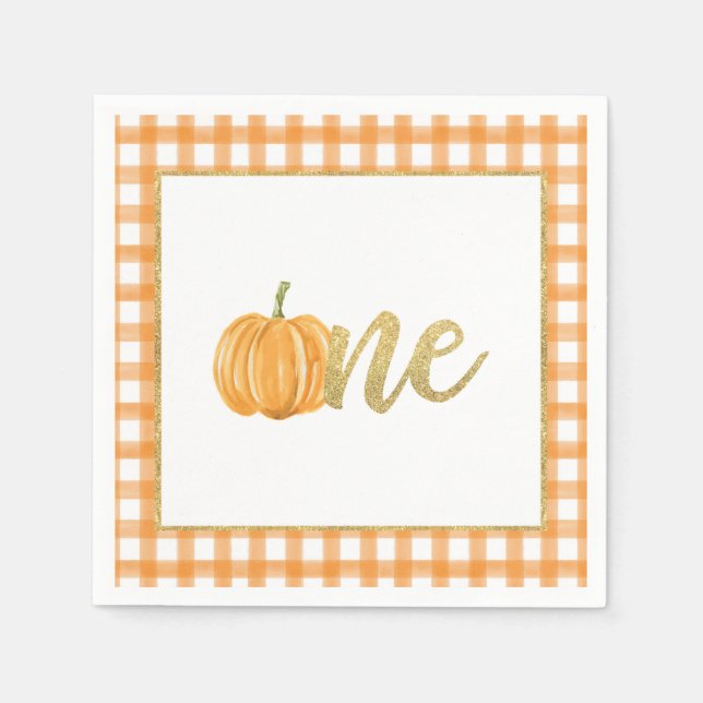 Pumpkin First Birthday Napkin - Boy Orange Play Pappersservett (Framsidan)