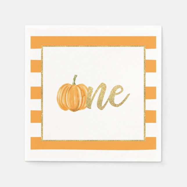 Pumpkin First Birthday Napkin - Boy Orange Rand Pappersservett (Framsidan)