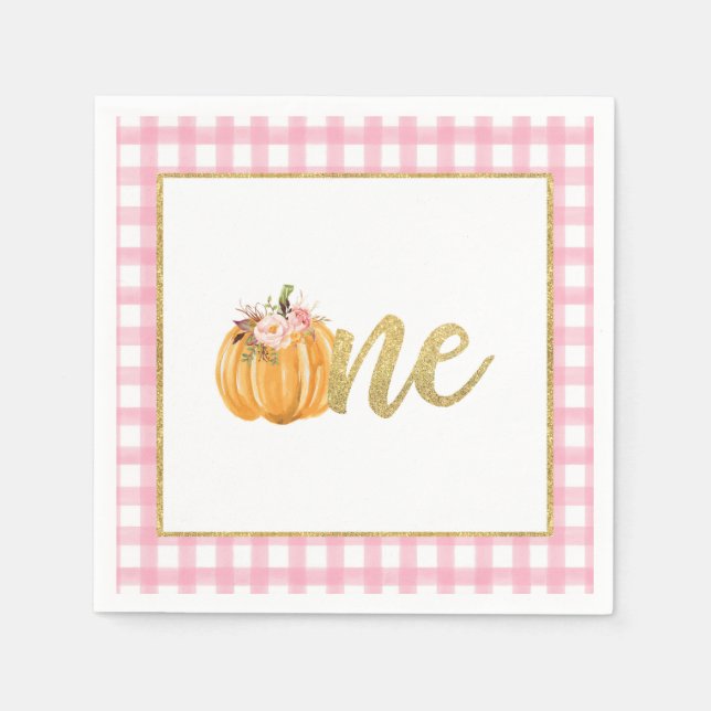 Pumpkin First Birthday Napkin - Girl Rosa Play Pappersservett (Framsidan)