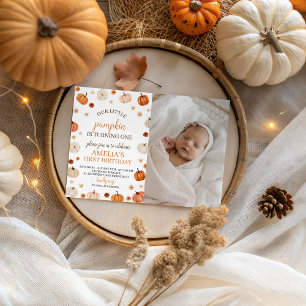Pumpkin First Birthday Photo Inbjudan