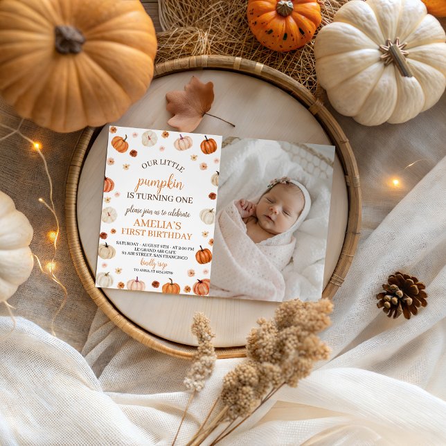 Pumpkin First Birthday Photo Inbjudan (Skapare uppladdad)
