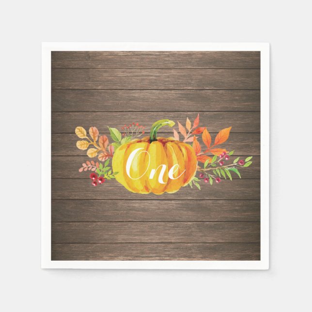 Pumpkin First Birthday Rustic Fall Autumn Napkin Pappersservett (Framsidan)