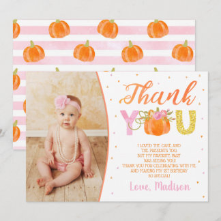 Pumpkin First Birthday Tack Cards Inbjudningar