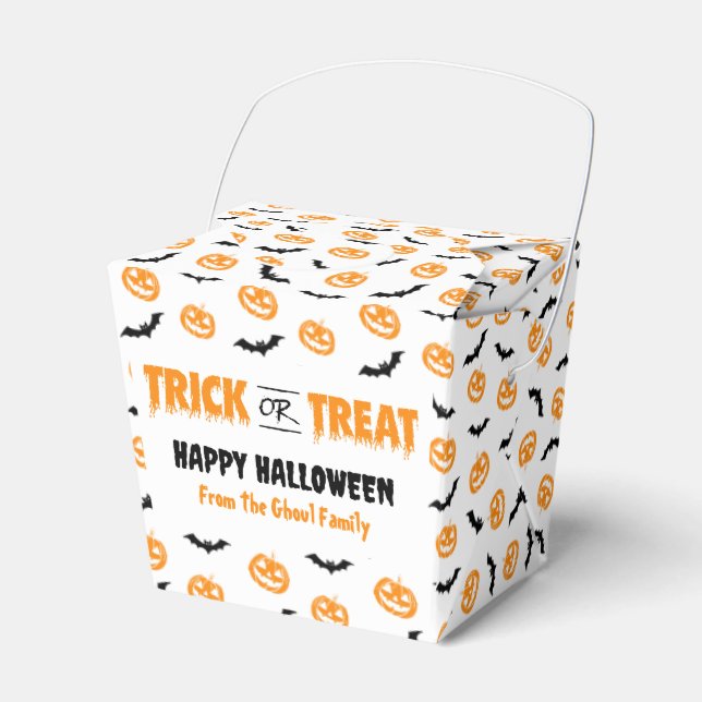 Pumpkin Fladdermus Bus eller godis Light Takeout Presentaskar (Framsidan Sidan)