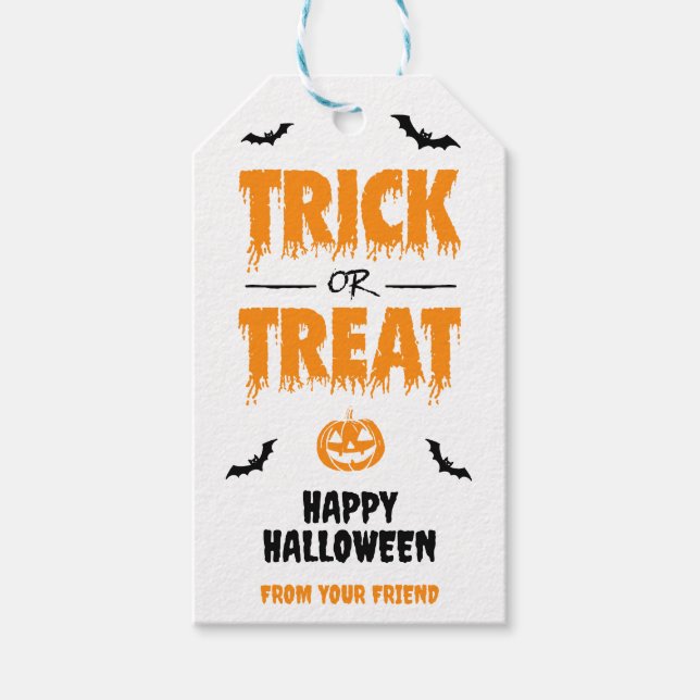 Pumpkin Fladdermus Bus eller godis Party Light Presentetikett (Framsidan)