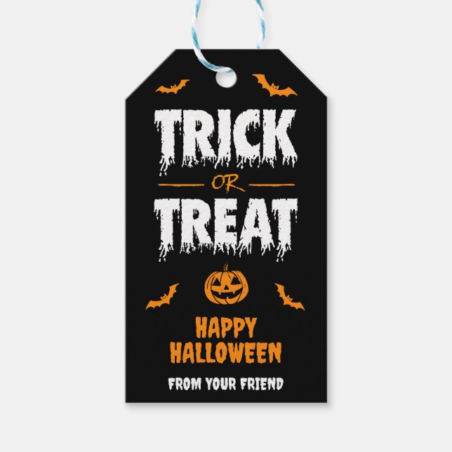 Pumpkin Fladdermus Bus eller godis Party Mörk Presentetikett (Framsidan)