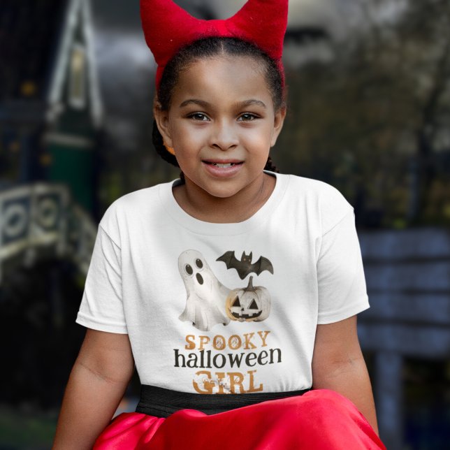 Pumpkin Fladdermus Ghost Spooky Halloween Girl T Shirt (Skapare uppladdad)