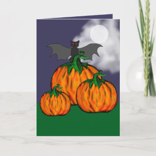 Pumpkin & Fladdermus Halloween-hälsningskort Kort