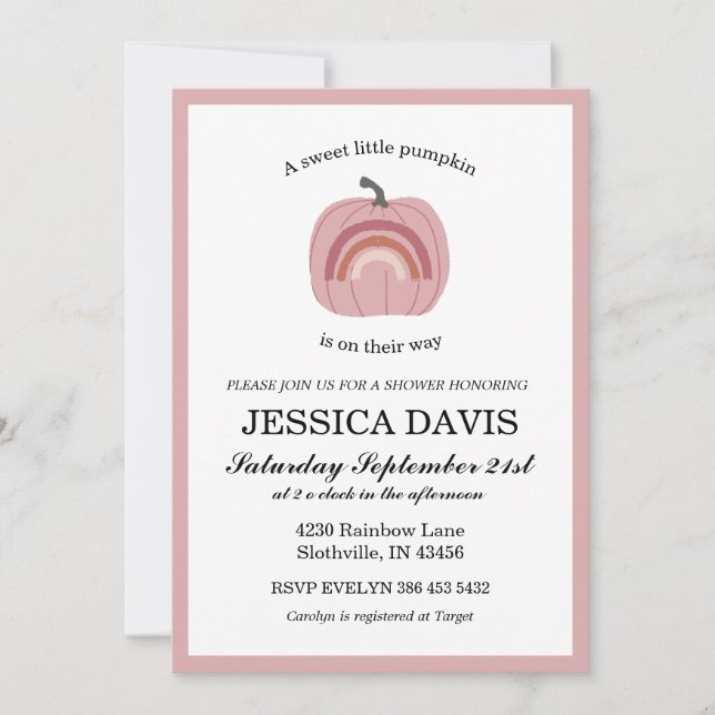 Pumpkin Flicka babydusch Inbjudningar (Framsida)