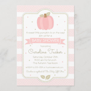 Pumpkin Flicka Shower-inbjudan - Rosa Rand Inbjudningar