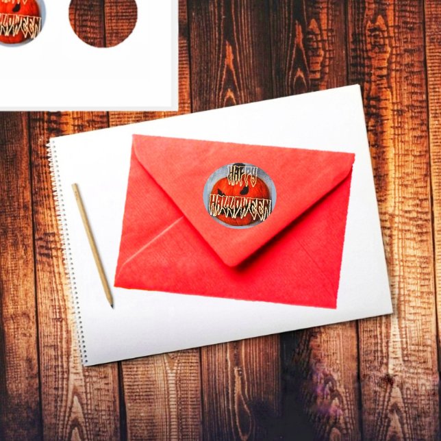 Pumpkin Flin Runt Klistermärke (Get out your party invitations, and events, to mail out with these Pumpkin Grin Round Stickers!)