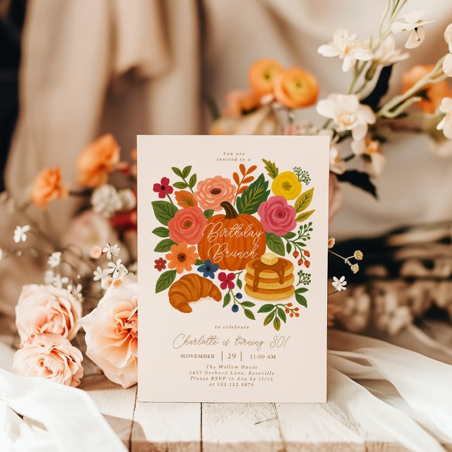 Pumpkin Floral Birthday Brunch Invitation Fall Inbjudningar (Skapare uppladdad)