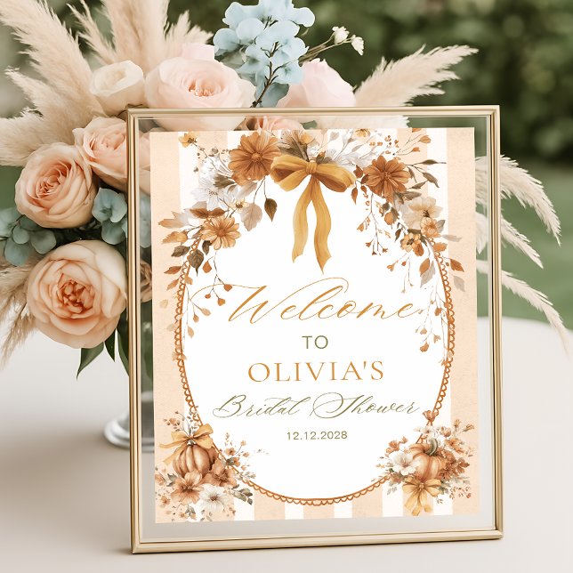 Pumpkin Floral Bow Bridal Shower Welcome Poster (Skapare uppladdad)