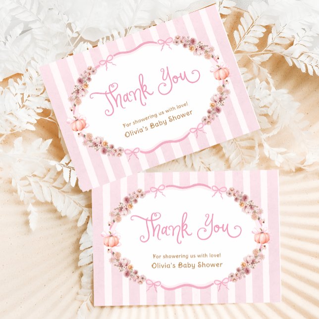 Pumpkin Floral Girl Baby Shower Thank You Card Tack Kort (Skapare uppladdad)