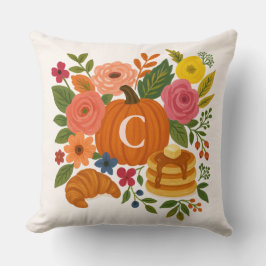 Pumpkin Floral Monogram Throw Pillow Kudde