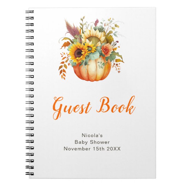 Pumpkin Flower Bouquet Baby Shower Guest Book Anteckningsbok (Framsidan)