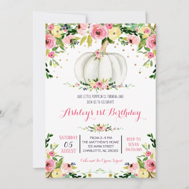 Pumpkin-födelsedagsinbjudan, födelsedag inbjudan (Framsida)