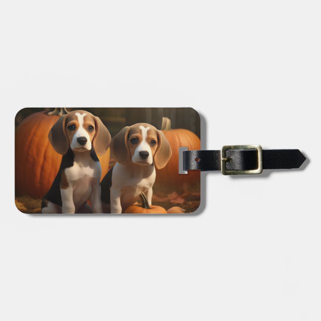 Pumpkin för beagle Puppy Autumn Delight Bagagebricka (Horisontell Framsida)