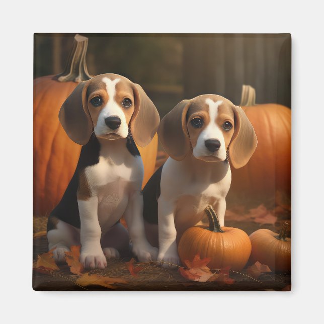 Pumpkin för beagle Puppy Autumn Delight Magnet (Framsidan)