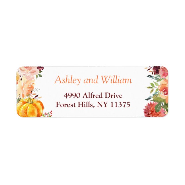 Pumpkin för Blommigt för höstburgundy-Orange Returadress Etikett (Framsidan)