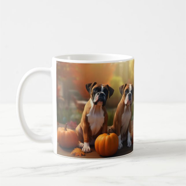 Pumpkin för Boxer Puppy Autumn Delight Pumpkin Kaffemugg (Vänster)